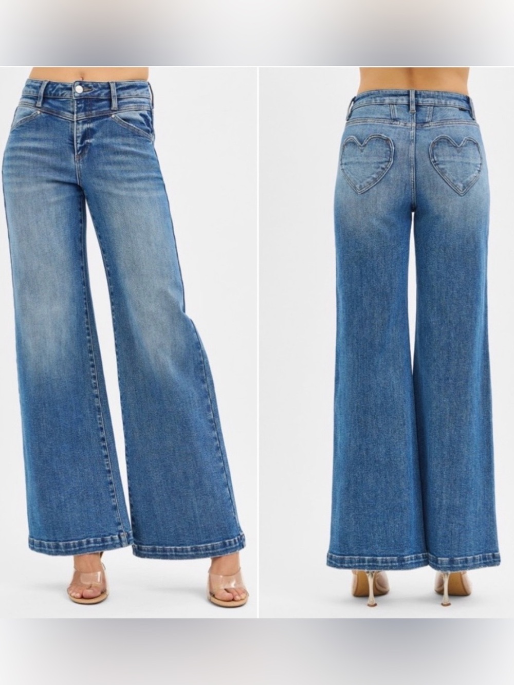 NWT Risen Jeans High-Rise Wide Leg Jeans with Heart Back Pockets